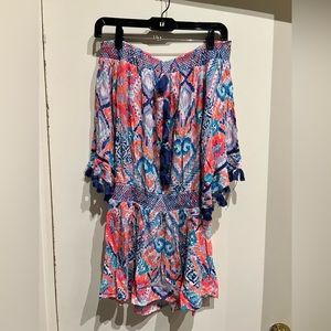 Lilly Pulitzer XS Off the Shoulder Tribal Print Dress with Tassel Detail